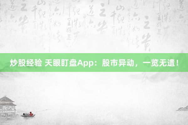 炒股经验 天眼盯盘App：股市异动，一览无遗！