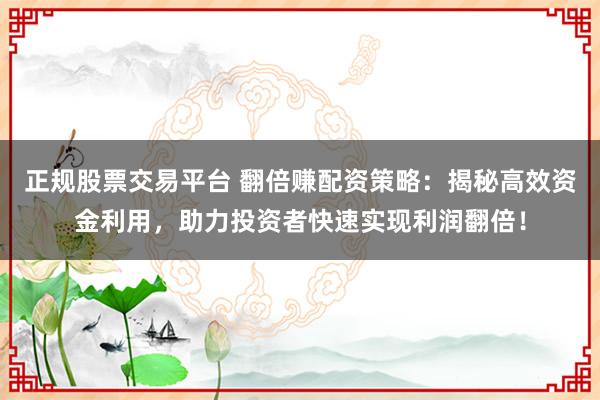 正规股票交易平台 翻倍赚配资策略：揭秘高效资金利用，助力投资者快速实现利润翻倍！