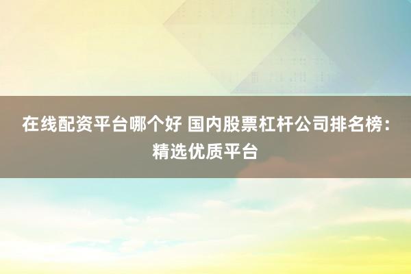 在线配资平台哪个好 国内股票杠杆公司排名榜：精选优质平台